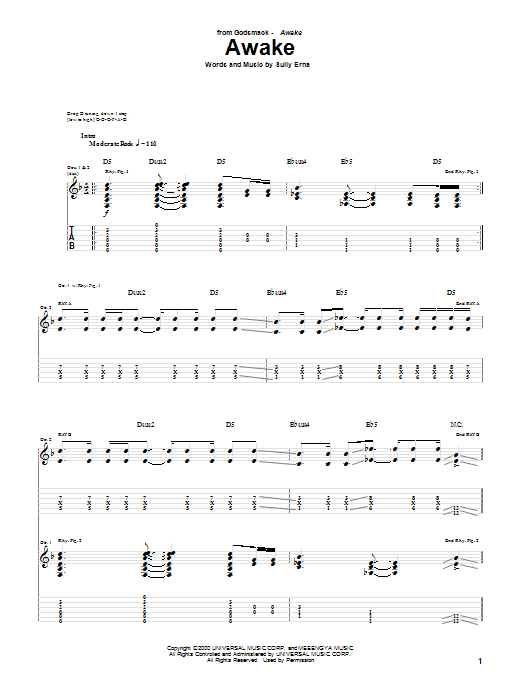 Preview Godsmack Awake Rock sheet music, notes and chords for Guitar Tab, SKU: 51133 sheet music, piano notes, chords, guitar tabs, score, transpose, transcribe, how to play, guide, download, learn, tutorial, progression, song, artist, awards, billboard, mtv, vh1, tour, single, album, release