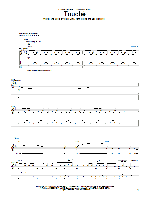 Preview Godsmack Touche (feat. Dropbox) Rock sheet music, notes and chords for Guitar Tab, SKU: 51159 sheet music, piano notes, chords, guitar tabs, score, transpose, transcribe, how to play, guide, download, learn, tutorial, progression, song, artist, awards, billboard, mtv, vh1, tour, single, album, release