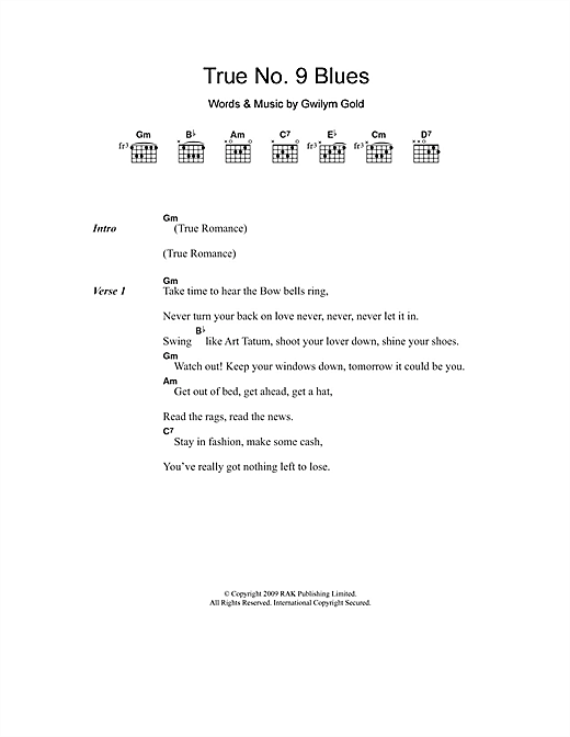 Download Golden Silvers True No. 9 Blues sheet music and printable PDF score & Rock music notes