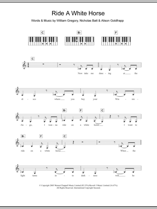 Download Goldfrapp Ride A White Horse sheet music and printable PDF score & Pop music notes