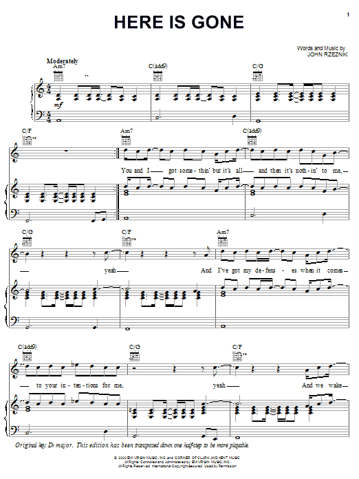 Preview Goo Goo Dolls Here Is Gone Rock sheet music, notes and chords for Easy Guitar, SKU: 21665 Download Goo Goo Dolls Here Is Gone sheet music and printable PDF score & Rock music notes