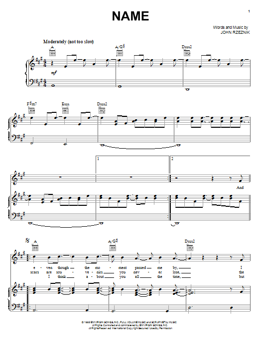 Preview Goo Goo Dolls Name Rock sheet music, notes and chords for Piano, Vocal & Guitar (Right-Hand Melody), SKU: 16611 Download Goo Goo Dolls Name sheet music and printable PDF score & Rock music notes