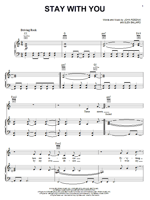 Download Goo Goo Dolls Stay With You sheet music and printable PDF score & Rock music notes