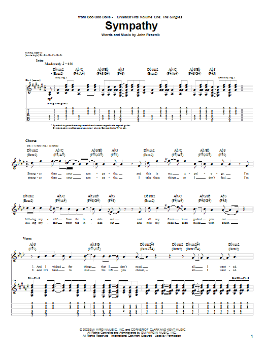 Download Goo Goo Dolls Sympathy sheet music and printable PDF score & Rock music notes