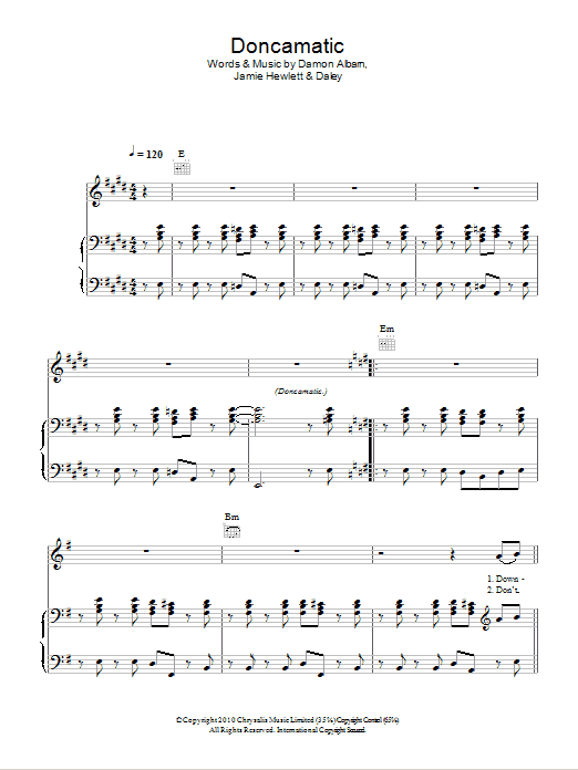 Download Gorillaz Doncamatic (feat. Daley) sheet music and printable PDF score & Rock music notes