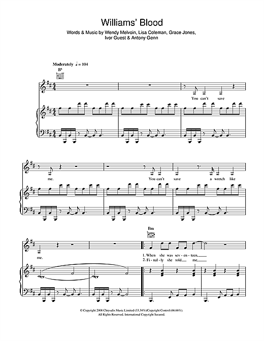 Preview Grace Jones Williams' Blood Pop sheet music, notes and chords for Piano, Vocal & Guitar, SKU: 47806 sheet music, piano notes, chords, guitar tabs, score, transpose, transcribe, how to play, guide, download, learn, tutorial, progression, song, artist, awards, billboard, mtv, vh1, tour, single, album, release