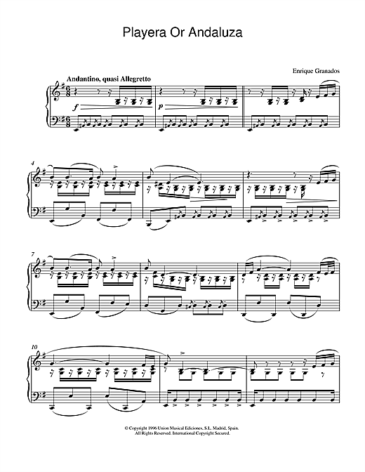 Preview Granados Playera Or Andaluza Post-1900 sheet music, notes and chords for Piano, SKU: 17947 sheet music, piano notes, chords, guitar tabs, score, transpose, transcribe, how to play, guide, download, learn, tutorial, progression, song, artist, awards, billboard, mtv, vh1, tour, single, album, release