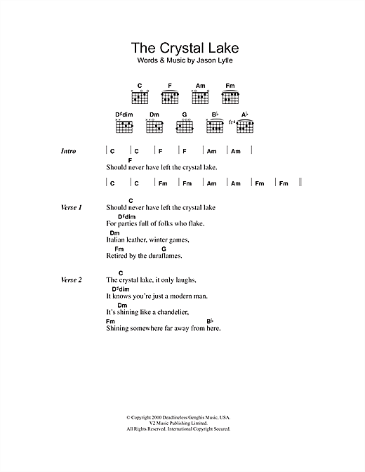 Preview Grandaddy The Crystal Lake Rock sheet music, notes and chords for Lyrics & Chords, SKU: 101448 sheet music, piano notes, chords, guitar tabs, score, transpose, transcribe, how to play, guide, download, learn, tutorial, progression, song, artist, awards, billboard, mtv, vh1, tour, single, album, release