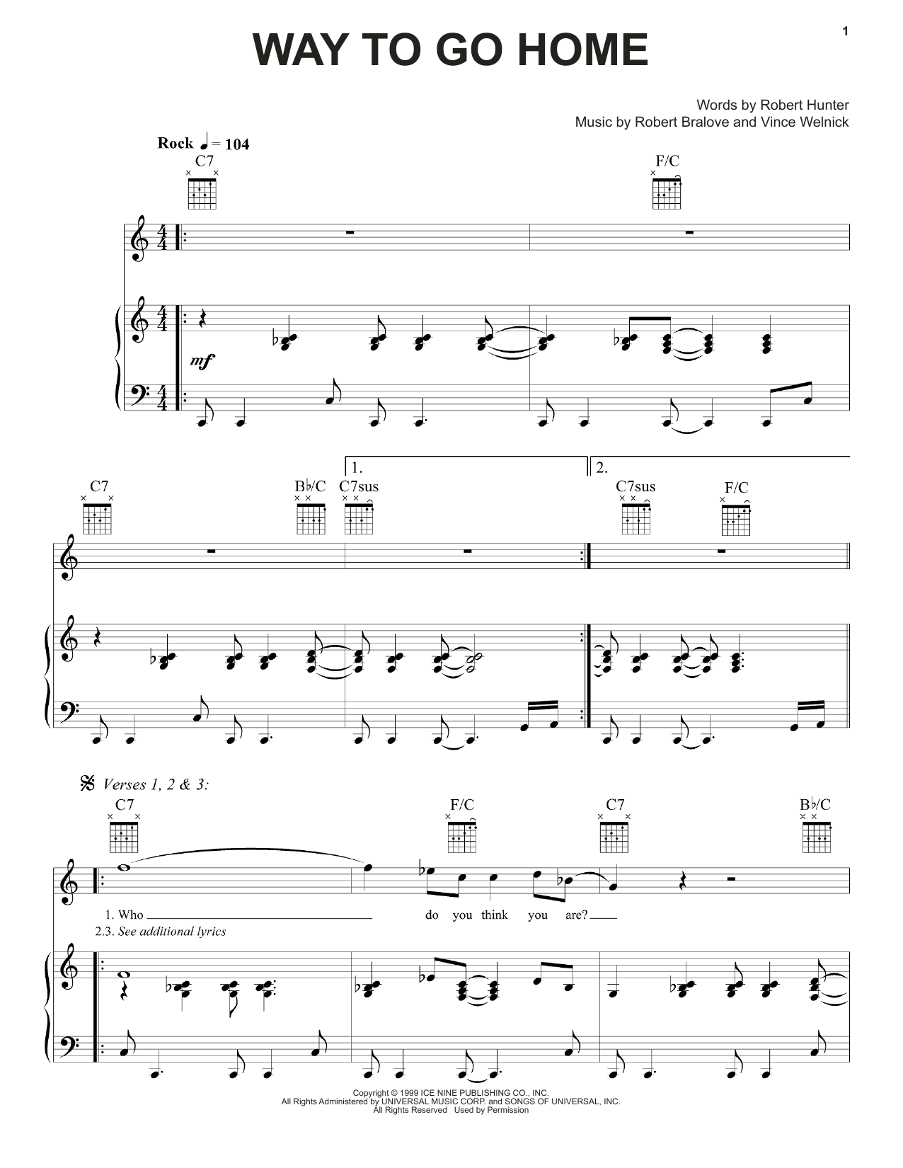 Preview Grateful Dead Way To Go Home Pop sheet music, notes and chords for Piano, Vocal & Guitar (Right-Hand Melody), SKU: 160471 sheet music, piano notes, chords, guitar tabs, score, transpose, transcribe, how to play, guide, download, learn, tutorial, progression, song, artist, awards, billboard, mtv, vh1, tour, single, album, release