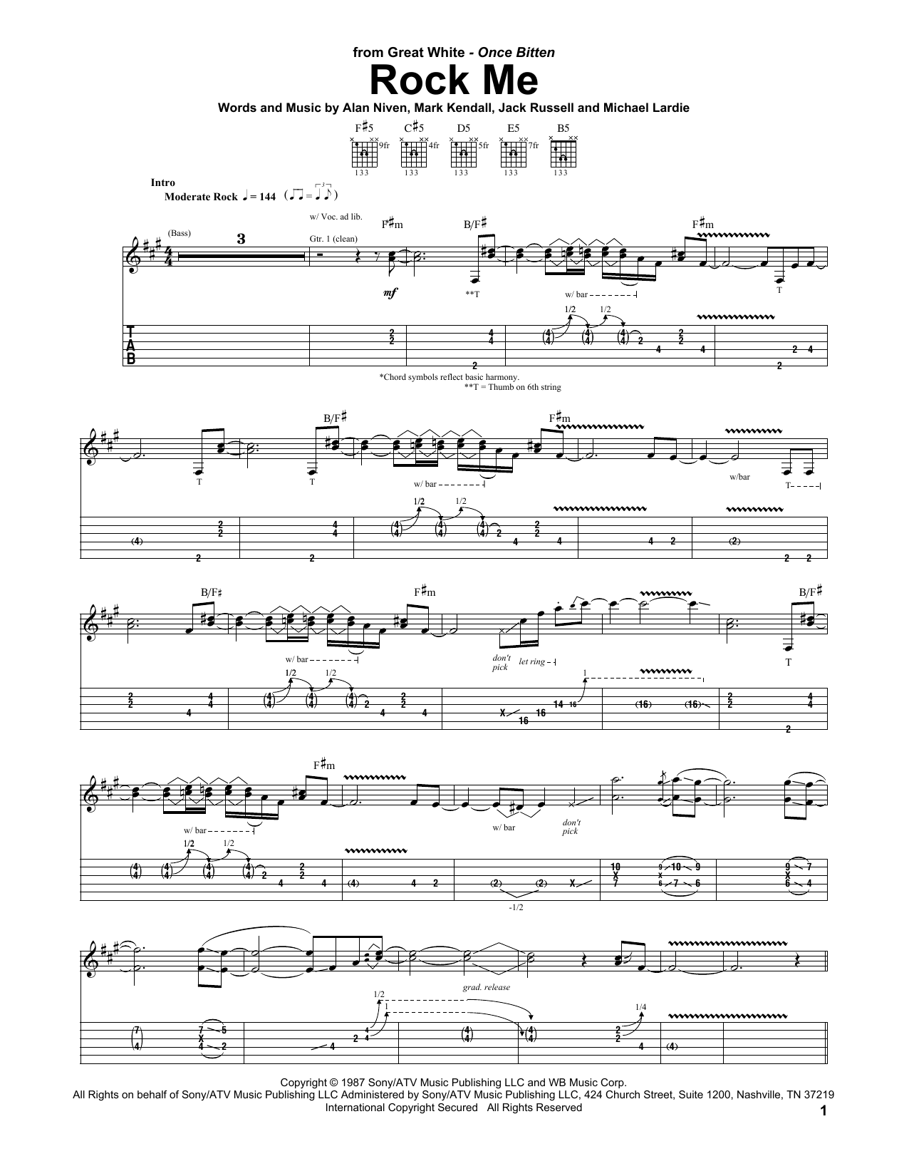 Preview Great White Rock Me Rock sheet music, notes and chords for Guitar Tab, SKU: 21742 Download Great White Rock Me sheet music and printable PDF score & Rock music notes