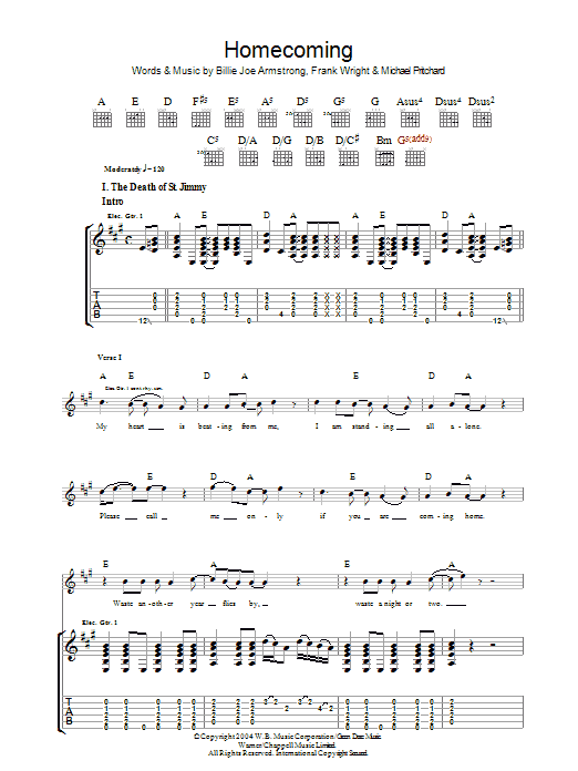 Preview Green Day Homecoming Rock sheet music, notes and chords for Guitar Tab, SKU: 37836 Download Green Day Homecoming sheet music and printable PDF score & Rock music notes