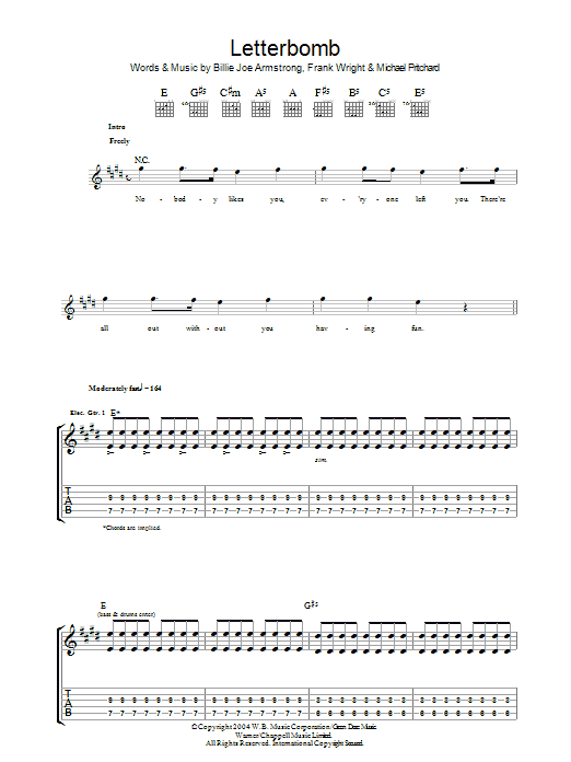 Download Green Day Letterbomb sheet music and printable PDF score & Rock music notes
