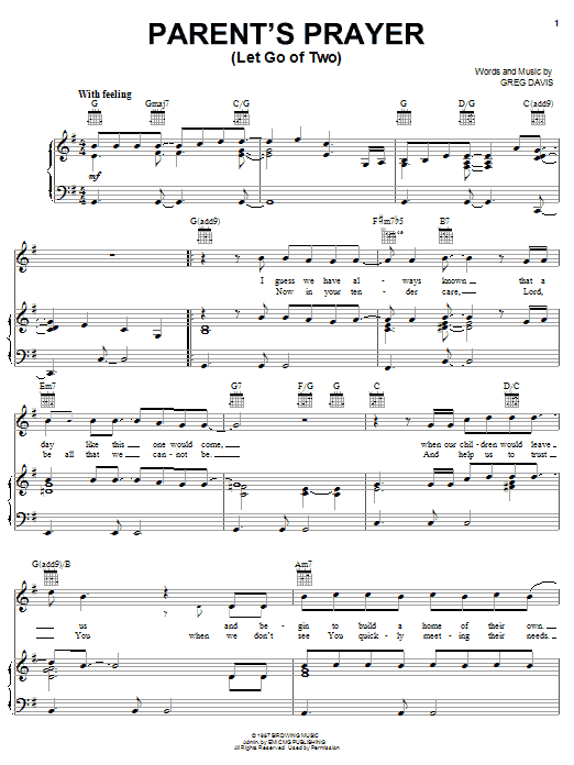 Download Greg Davis Parent's Prayer (Let Go Of Two) sheet music and printable PDF score & Pop music notes