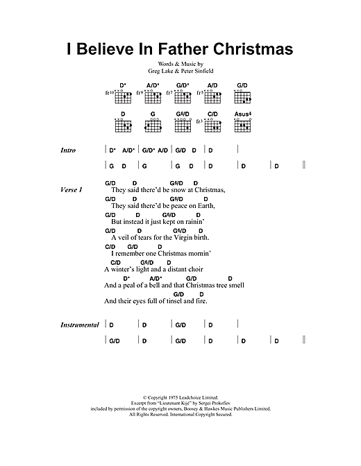 Download Greg Lake I Believe In Father Christmas sheet music and printable PDF score & Rock music notes
