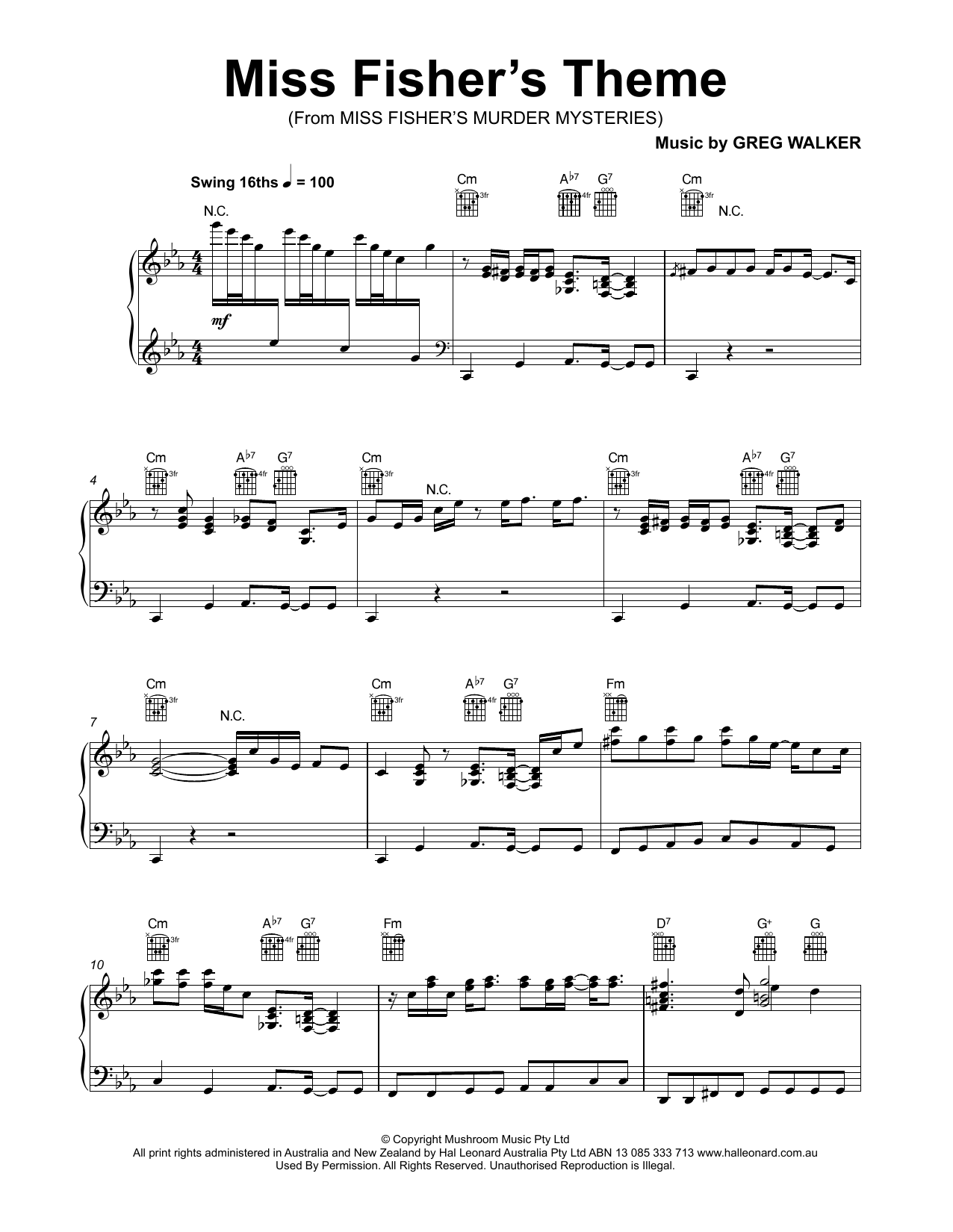 Preview Greg Walker Miss Fisher's Theme Film and TV sheet music, notes and chords for Piano, SKU: 253895 sheet music, piano notes, chords, guitar tabs, score, transpose, transcribe, how to play, guide, download, learn, tutorial, progression, song, artist, awards, billboard, mtv, vh1, tour, single, album, release