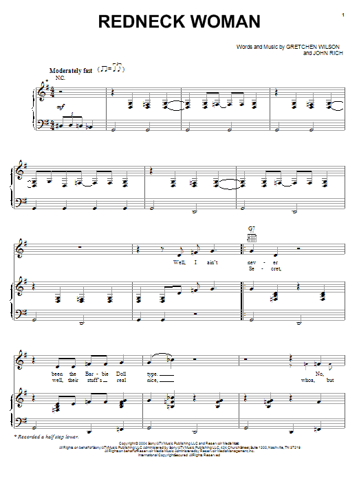 Download Gretchen Wilson Redneck Woman sheet music and printable PDF score & Country music notes