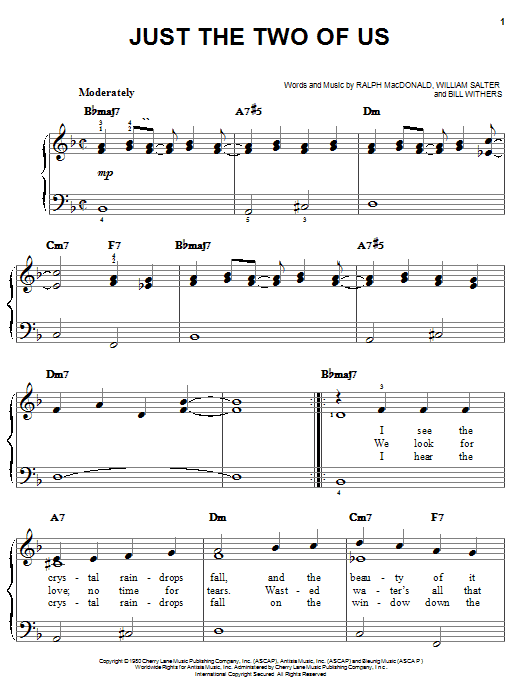 Preview Grover Washington Jr. Just The Two Of Us Jazz sheet music, notes and chords for Piano, Vocal & Guitar (Right-Hand Melody), SKU: 13808 sheet music, piano notes, chords, guitar tabs, score, transpose, transcribe, how to play, guide, download, learn, tutorial, progression, song, artist, awards, billboard, mtv, vh1, tour, single, album, release