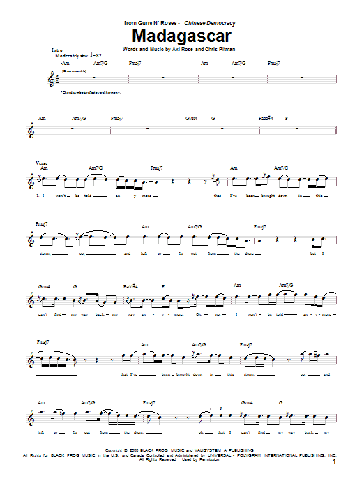 Download Guns N' Roses Madagascar sheet music and printable PDF score & Pop music notes