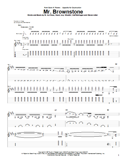 Download Guns N' Roses Mr. Brownstone sheet music and printable PDF score & Pop music notes