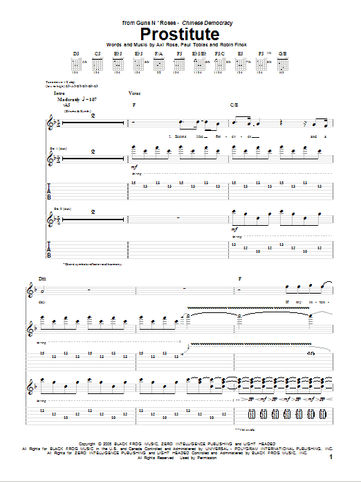 Preview Guns N' Roses Prostitute Pop sheet music, notes and chords for Guitar Tab, SKU: 73066 sheet music, piano notes, chords, guitar tabs, score, transpose, transcribe, how to play, guide, download, learn, tutorial, progression, song, artist, awards, billboard, mtv, vh1, tour, single, album, release