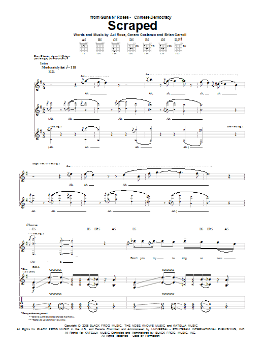 Download Guns N' Roses Scraped sheet music and printable PDF score & Pop music notes