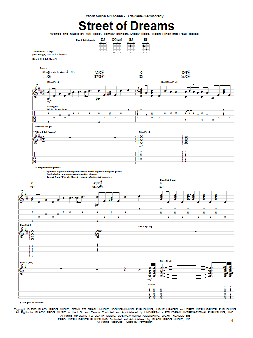 Download Guns N' Roses Street Of Dreams sheet music and printable PDF score & Pop music notes