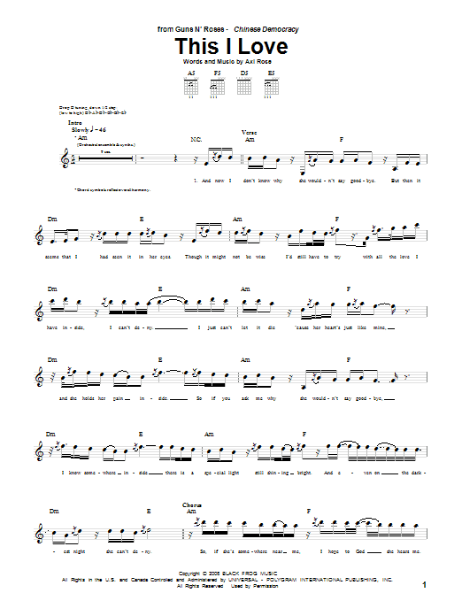Download Guns N' Roses This I Love sheet music and printable PDF score & Pop music notes