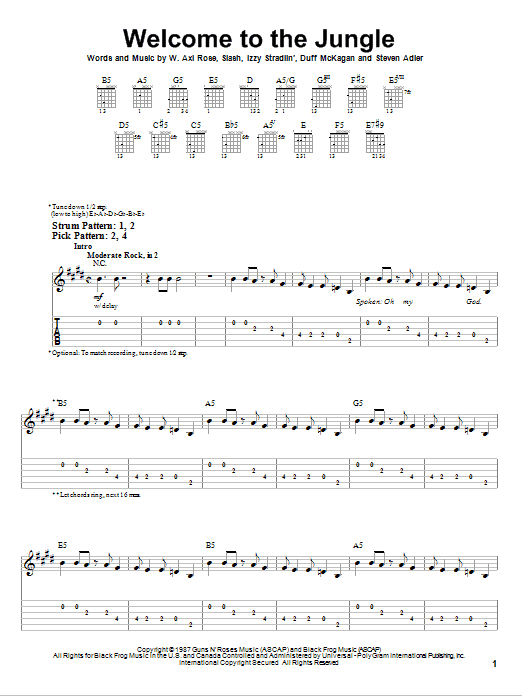 Download Guns N' Roses Welcome To The Jungle sheet music and printable PDF score & Pop music notes