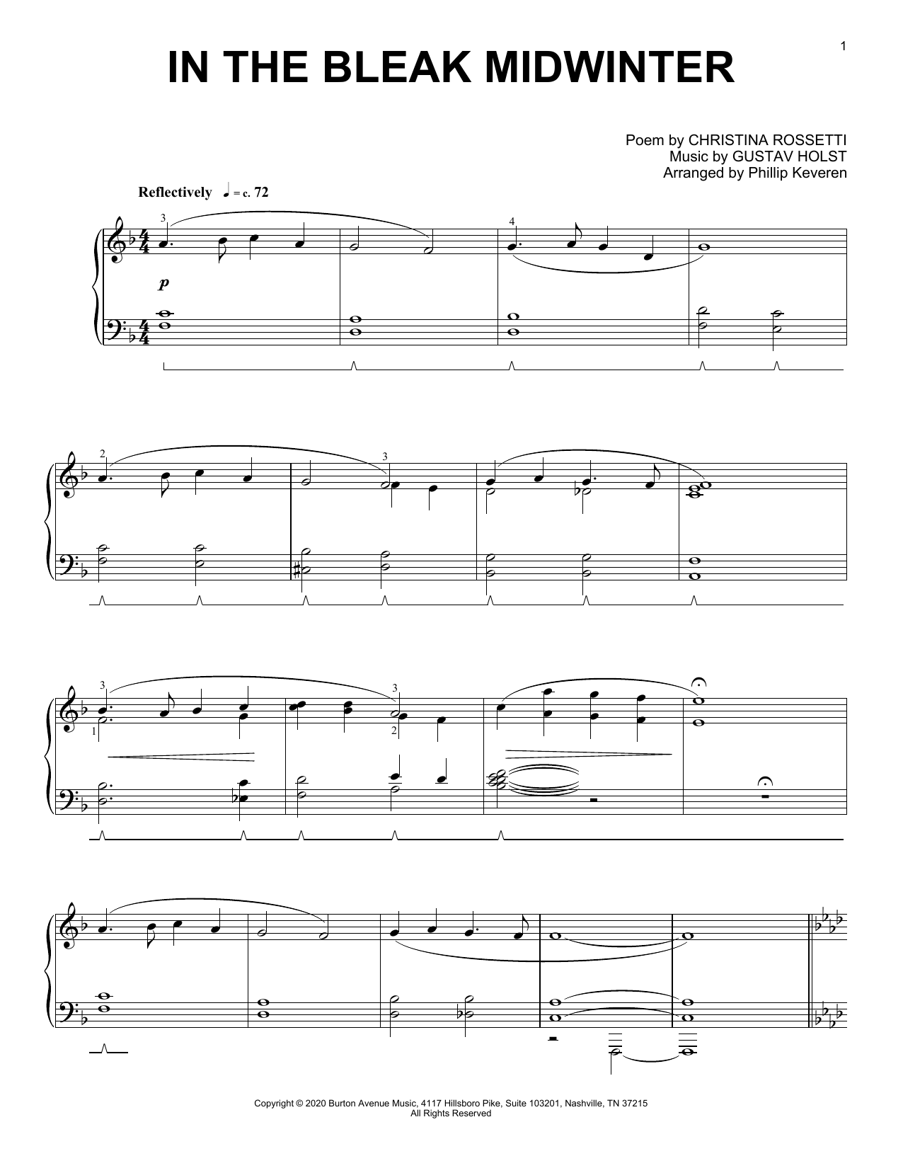 Download Gustav Holst In The Bleak Midwinter (arr. Phillip Keveren) sheet music and printable PDF score & Christmas music notes