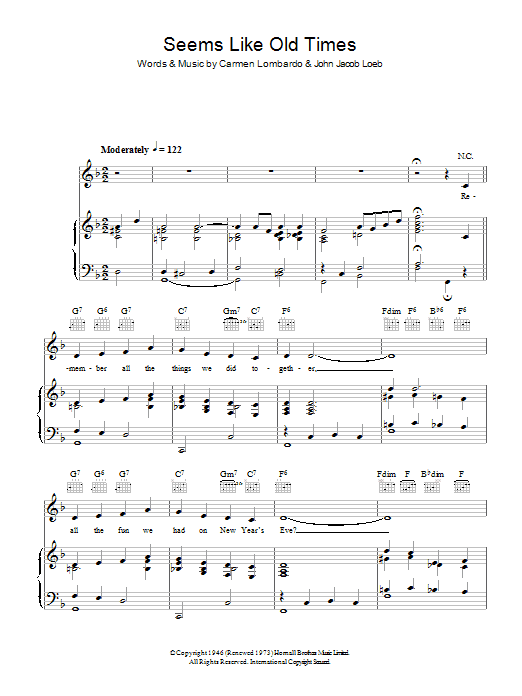 Preview Guy Lombardo Seems Like Old Times Easy Listening sheet music, notes and chords for Piano, Vocal & Guitar (Right-Hand Melody), SKU: 48001 Download Guy Lombardo Seems Like Old Times sheet music and printable PDF score & Easy Listening music notes