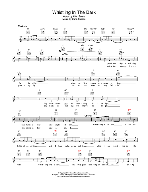Preview Guy Lombardo Whistling In The Dark Jazz sheet music, notes and chords for Melody Line, Lyrics & Chords, SKU: 25399 Download Guy Lombardo Whistling In The Dark sheet music and printable PDF score & Jazz music notes