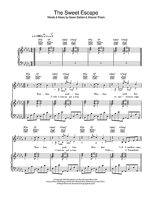 Preview Gwen Stefani The Sweet Escape (feat. Akon) Rock sheet music, notes and chords for Easy Guitar Tab, SKU: 62341 sheet music, piano notes, chords, guitar tabs, score, transpose, transcribe, how to play, guide, download, learn, tutorial, progression, song, artist, awards, billboard, mtv, vh1, tour, single, album, release