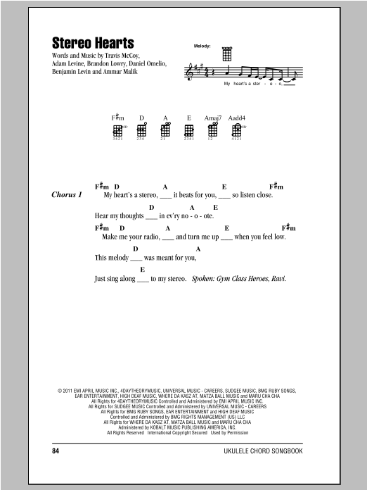 Stereo Hearts Feat Adam Levine Sheet Music Notes Gym Class Heroes Chords Download Rock Notes Easy Guitar Pdf Printable 156363