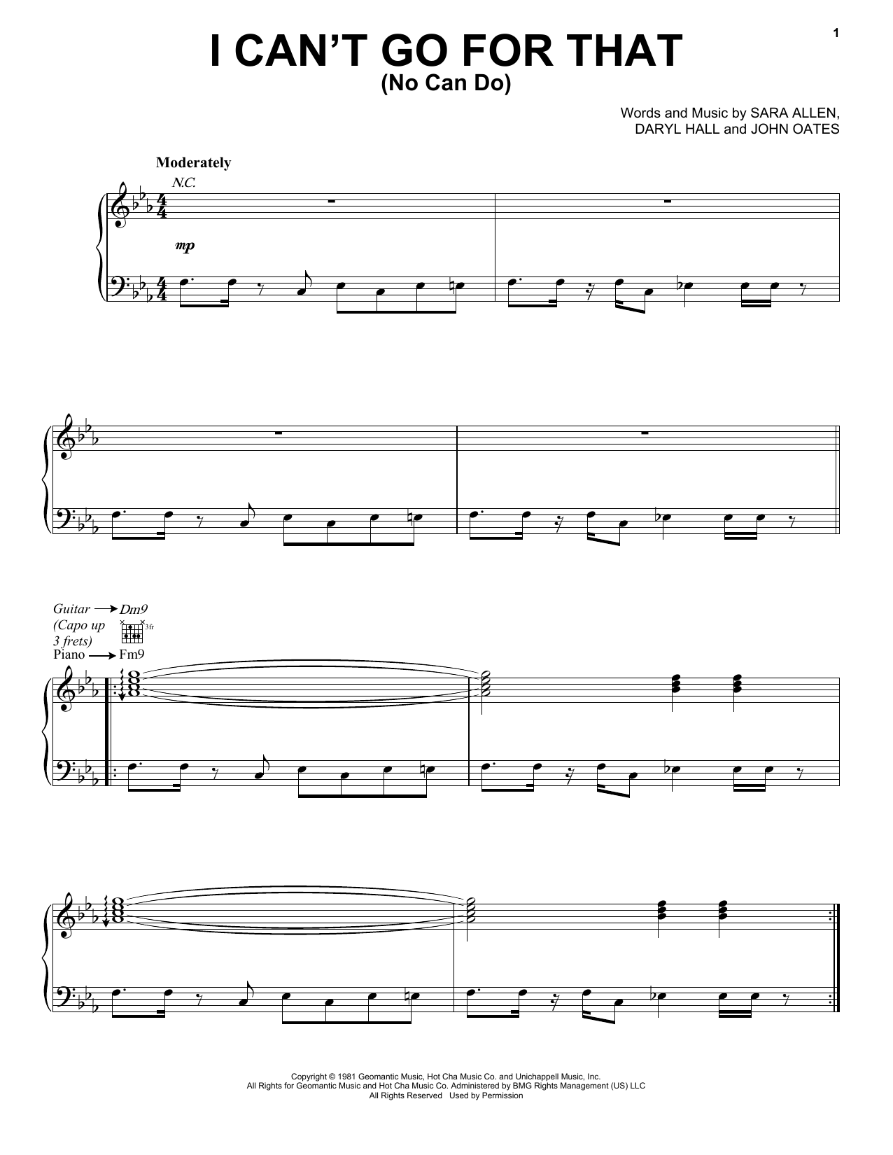 I Can T Go For That Sheet Music Notes Hall Oates Chords Download Rock Notes Piano Vocal Guitar Right Hand Melody Pdf Printable 53690