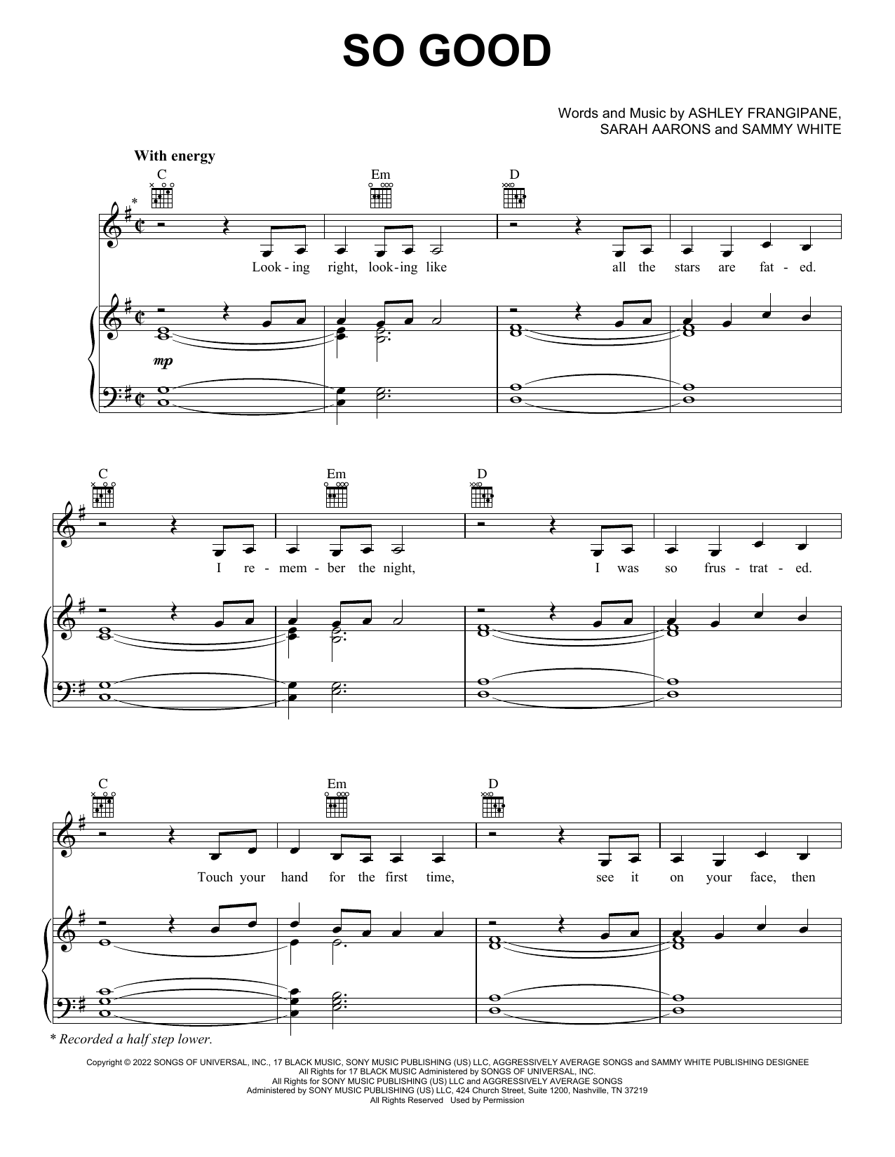 Halsey So Good Sheet Music for Pop Piano, Vocal & Guitar Chords (Right-Hand Melody) including 7 page(s)