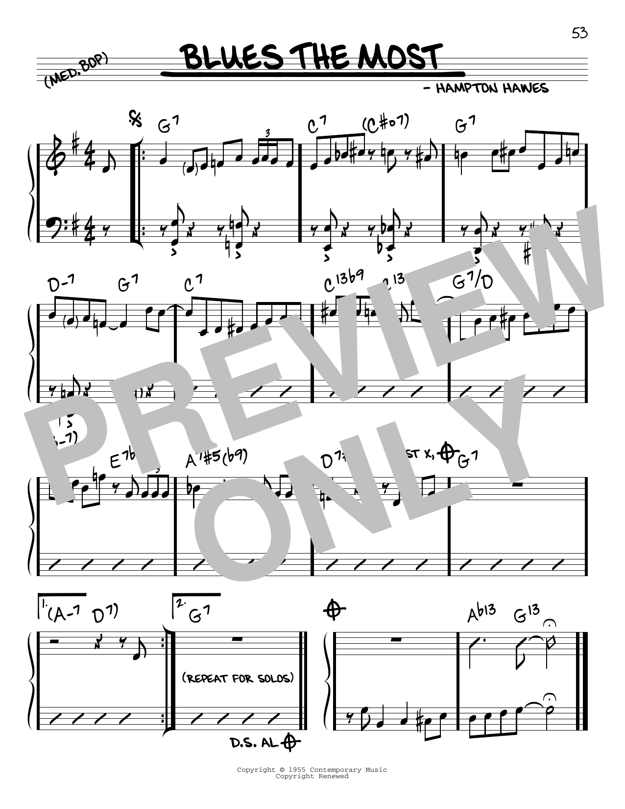 Download Hampton Hawes Blues The Most sheet music and printable PDF score & Jazz music notes