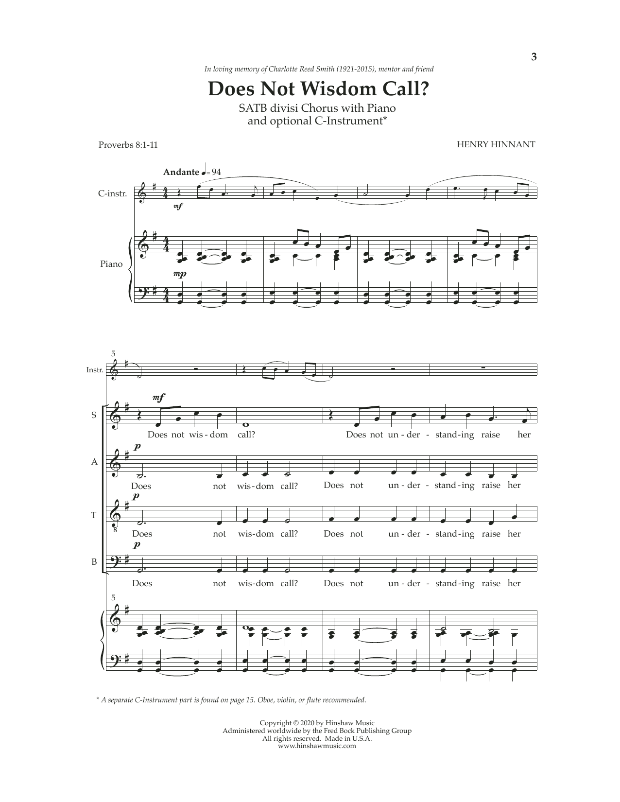 Download Hank Hinnant Does Not Wisdom Call? sheet music and printable PDF score & Sacred music notes