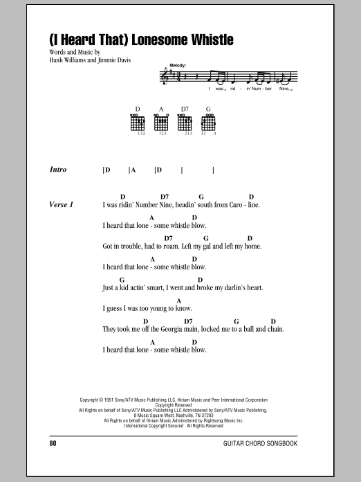 Download Hank Williams (I Heard That) Lonesome Whistle sheet music and printable PDF score & Country music notes