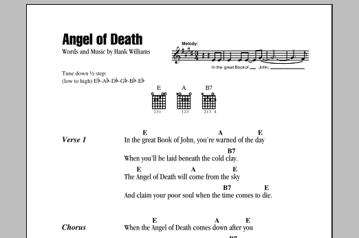 Download Hank Williams Angel Of Death sheet music and printable PDF score & Country music notes