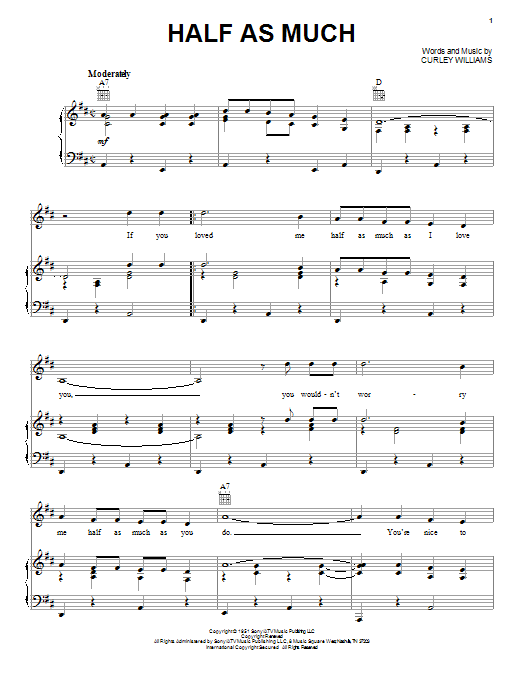 Download Patsy Cline Half As Much sheet music and printable PDF score & Country music notes