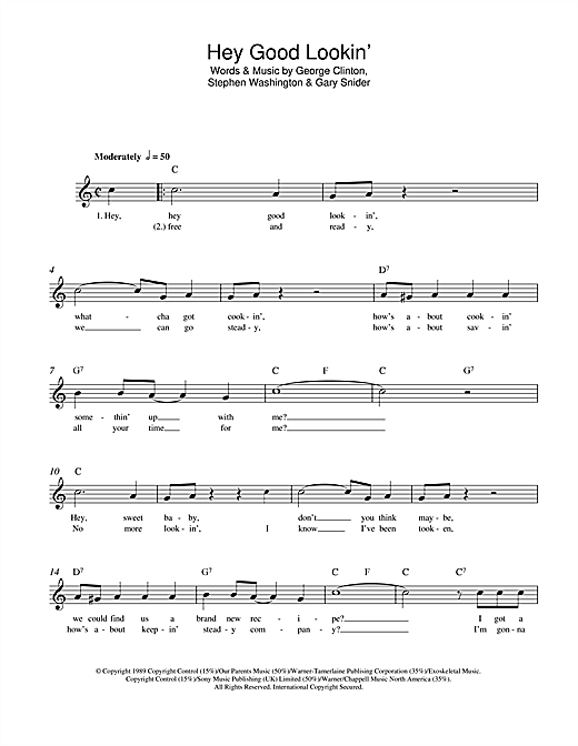 Preview Hank Williams Hey Good Lookin' Easy Listening sheet music, notes and chords for Melody Line, Lyrics & Chords, SKU: 108412 sheet music, piano notes, chords, guitar tabs, score, transpose, transcribe, how to play, guide, download, learn, tutorial, progression, song, artist, awards, billboard, mtv, vh1, tour, single, album, release