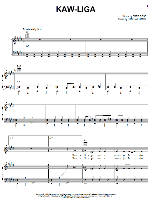 Preview Hank Williams Kaw-Liga Country sheet music, notes and chords for Lyrics & Chords, SKU: 78876 Download Hank Williams Kaw-Liga sheet music and printable PDF score & Country music notes