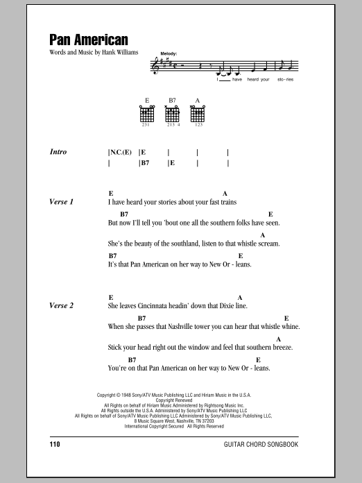 Download Hank Williams Pan American sheet music and printable PDF score & Country music notes