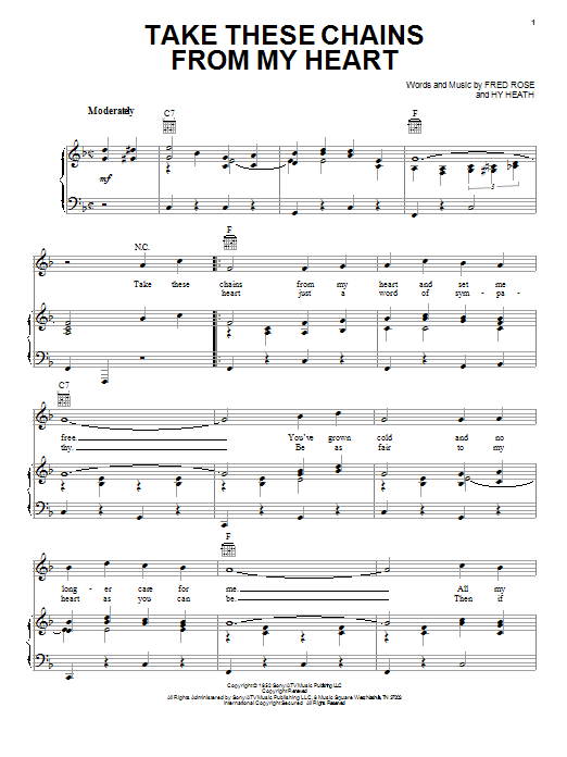 Download Hank Williams Take These Chains From My Heart sheet music and printable PDF score & Country music notes