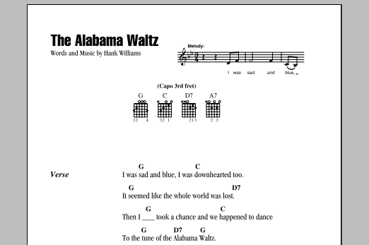 Download Hank Williams The Alabama Waltz sheet music and printable PDF score & Country music notes