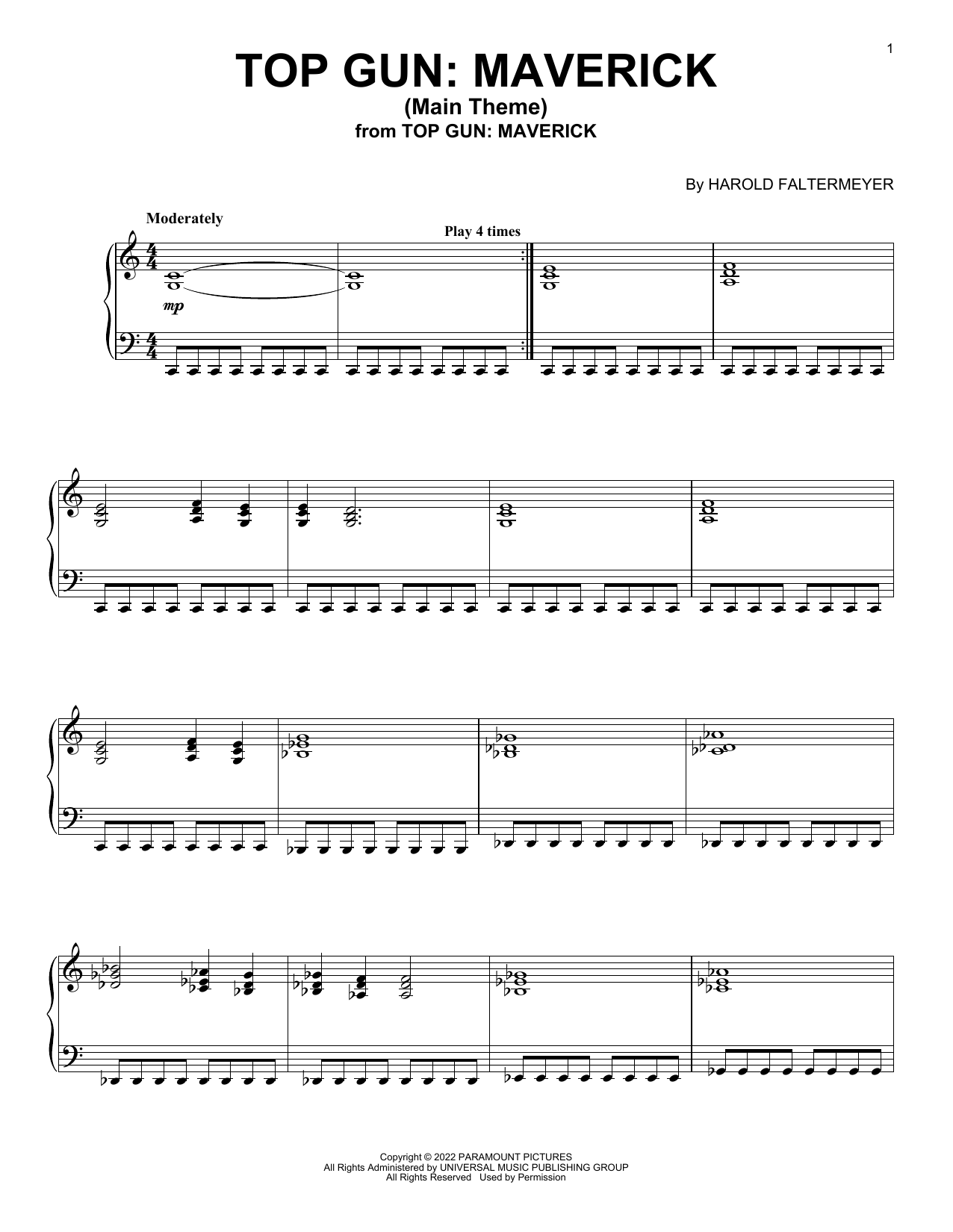 Hans Zimmer, Harold Faltermeyer, Lady Gaga & Lorne Balfe Top Gun: Maverick (Main Theme) Sheet Music & Chords for Piano Solo - Download or Print PDF