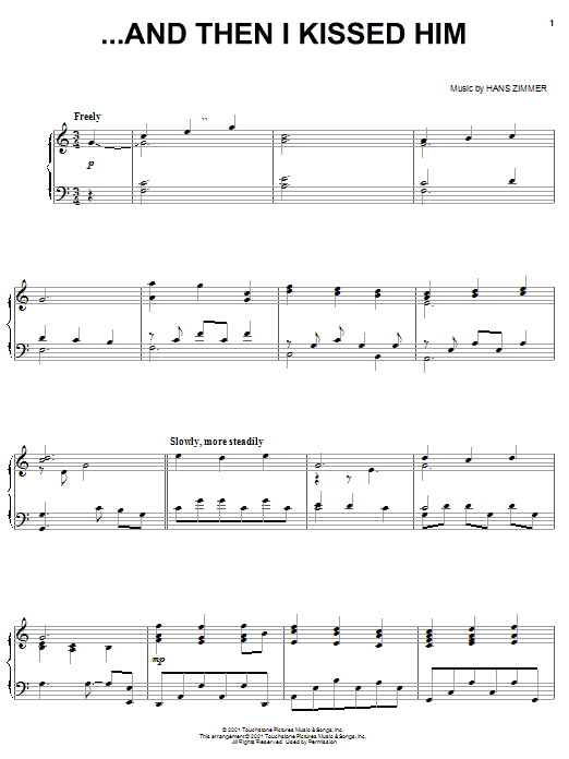 And Then I Kissed Him From Pearl Harbor Sheet Music Notes Hans