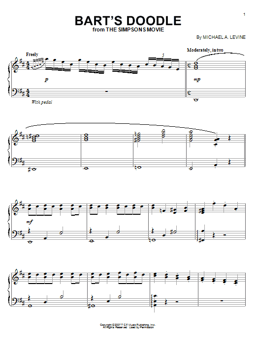 Preview Hans Zimmer Bart's Doodle Film and TV sheet music, notes and chords for Piano, SKU: 62667 Download Hans Zimmer Bart's Doodle sheet music and printable PDF score & Film and TV music notes