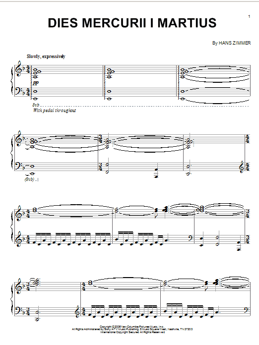 Preview Hans Zimmer Dies Mercurii I Martius (from The Da Vinci Code) Film and TV sheet music, notes and chords for Piano, SKU: 55778 sheet music, piano notes, chords, guitar tabs, score, transpose, transcribe, how to play, guide, download, learn, tutorial, progression, song, artist, awards, billboard, mtv, vh1, tour, single, album, release