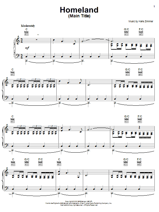 Preview Hans Zimmer Homeland (Main Title from Spirit: Stallion Of The Cimarron) Children sheet music, notes and chords for Piano, Vocal & Guitar (Right-Hand Melody), SKU: 22125 Download Hans Zimmer Homeland (Main Title from Spirit: Stallion Of The Cimarron) sheet music and printable PDF score & Children music notes